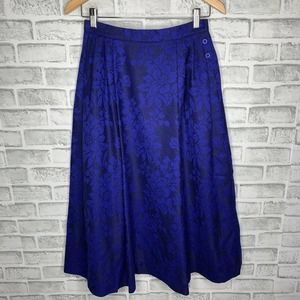 Jaeger Midi Vintage Pleated Floral Wool Skirt